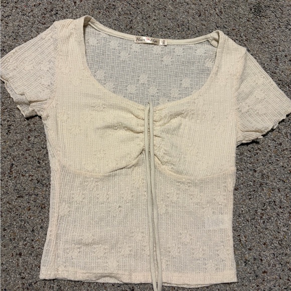 Heart Hips Tops - Heart & Hips Cream Lace Short Sleeve Top